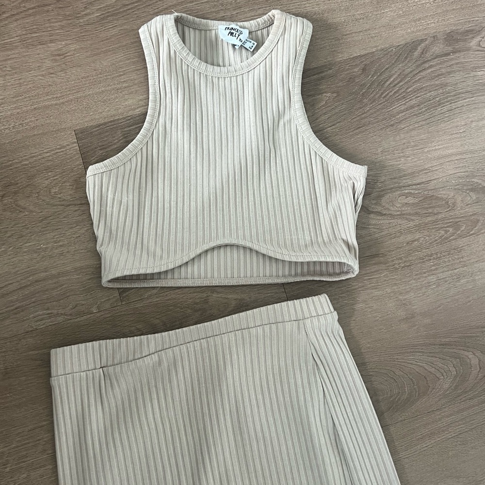Princess Polly Cream Ribbed Two-Piece Dress